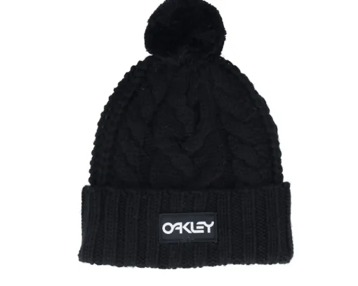 Pom Beanies | Knitted Beanies-Oakley Harper Beanie Black/White Logo Pom -