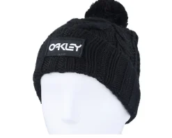 Pom Beanies | Knitted Beanies-Oakley Harper Beanie Black/White Logo Pom -