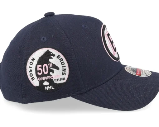 Adjustable-Mitchell & Ness Hatstore Exclusive x Boston Bruins 50th Anniversary Patch Navy/Pink Adjustable - Blue