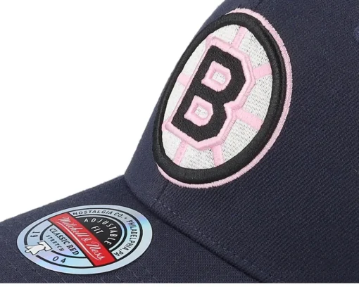Adjustable-Mitchell & Ness Hatstore Exclusive x Boston Bruins 50th Anniversary Patch Navy/Pink Adjustable - Blue