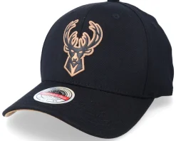 Adjustable-Mitchell & Ness Hatstore Exclusive x Milwaukee Bucks Leather Logo Black Adjustable -