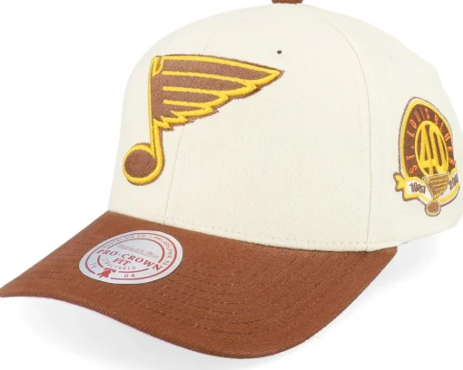 Clearance Mitchell & Ness Hatstore Exclusive x St. Louis Blues Grand Suede Cream/Brown Adjustable - White