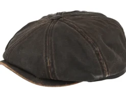 Flat Caps-Stetson Hatteras Co/Pes Dark Brown Flat Cap -