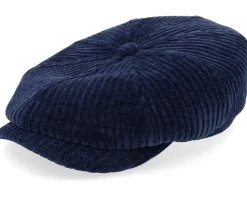 Flat Caps-Stetson Hatteras Corduroy Jersey Navy Flat Cap -