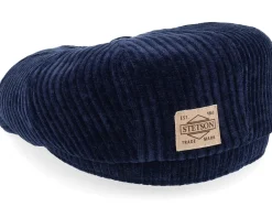 Flat Caps-Stetson Hatteras Corduroy Jersey Navy Flat Cap -
