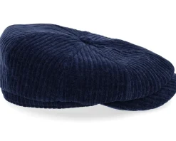 Flat Caps-Stetson Hatteras Corduroy Jersey Navy Flat Cap -