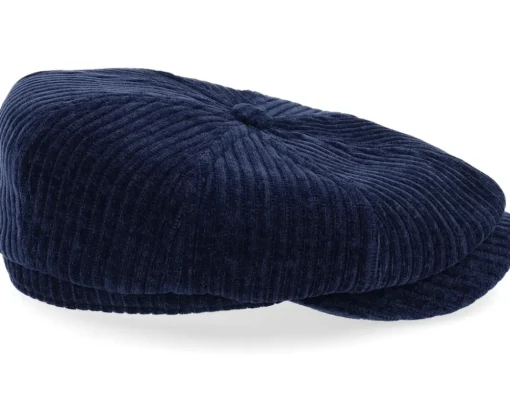 Flat Caps-Stetson Hatteras Corduroy Jersey Navy Flat Cap -
