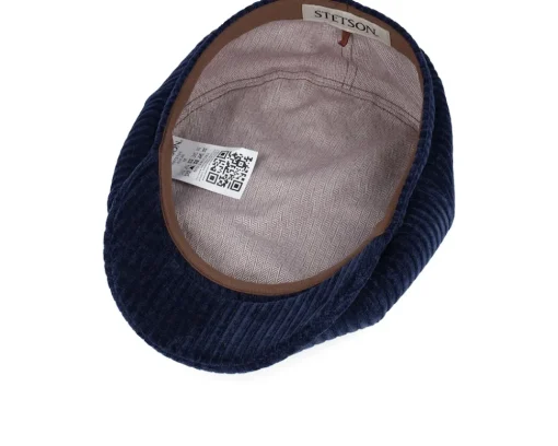 Flat Caps-Stetson Hatteras Corduroy Jersey Navy Flat Cap -