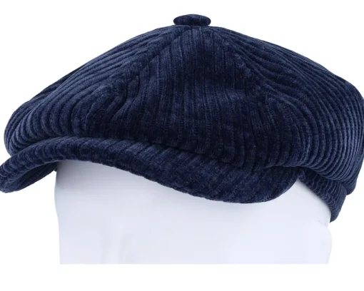 Flat Caps-Stetson Hatteras Corduroy Jersey Navy Flat Cap -