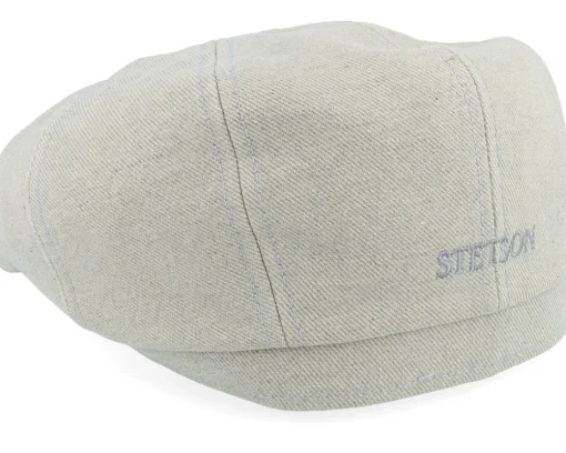 Fashion Stetson Hatteras Cotton Twill Beige/Blue Twill Flat Cap -
