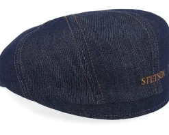 Best Stetson Hatteras Denim Sustainable Blue Flat Cap -