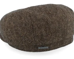 Earflap-Stetson Hatteras Ear Flap Wool Herringbone Brown-melange Flat Cap -