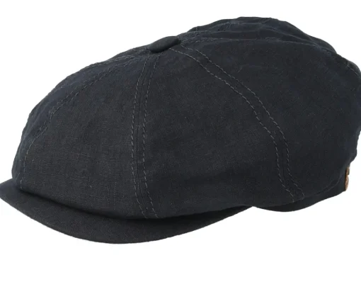 Flat Caps-Stetson Hatteras Linen Black Flat Cap -