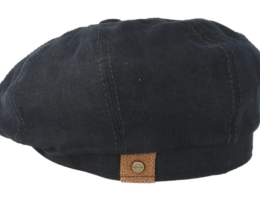 Flat Caps-Stetson Hatteras Linen Black Flat Cap -