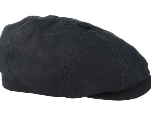 Flat Caps-Stetson Hatteras Linen Black Flat Cap -