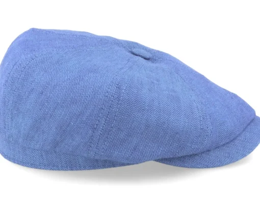 Outlet Stetson Hatteras Linen Herringbone Blue Flat Cap -