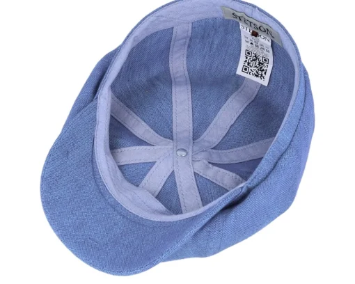 Outlet Stetson Hatteras Linen Herringbone Blue Flat Cap -