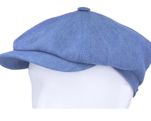 Outlet Stetson Hatteras Linen Herringbone Blue Flat Cap -