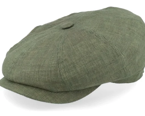 Flat Caps-Stetson Hatteras Linen Olive Flat Cap -