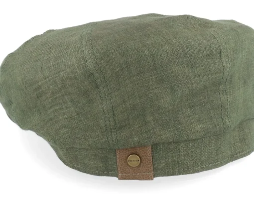 Flat Caps-Stetson Hatteras Linen Olive Flat Cap -