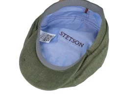 Flat Caps-Stetson Hatteras Linen Olive Flat Cap -