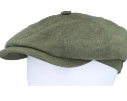 Flat Caps-Stetson Hatteras Linen Olive Flat Cap -