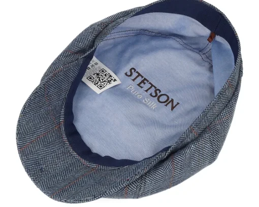 Hot Stetson Hatteras Silk Herringbone Flat Cap - Blue