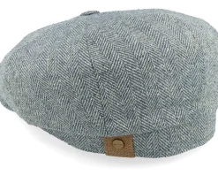 Best Stetson Hatteras Silk Green/Blue Herringbone Flat Cap -