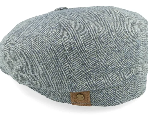 Best Stetson Hatteras Silk Green/Blue Herringbone Flat Cap -