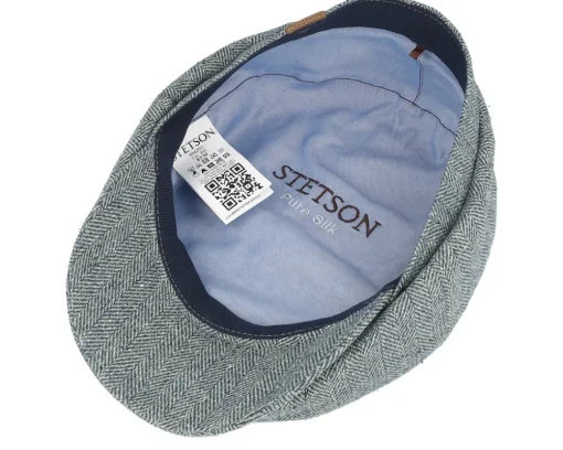 Best Stetson Hatteras Silk Green/Blue Herringbone Flat Cap -
