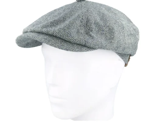 Best Stetson Hatteras Silk Green/Blue Herringbone Flat Cap -
