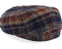 Flat Caps-Stetson Hatteras Wool Check Navy/Beige/Burned Orange Flat Cap -