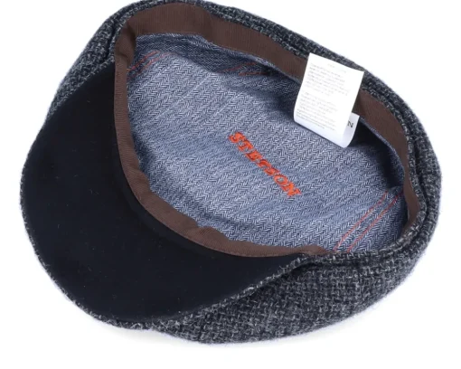 Flat Caps-Stetson Hatteras Wool Heather Black Flat Cap -