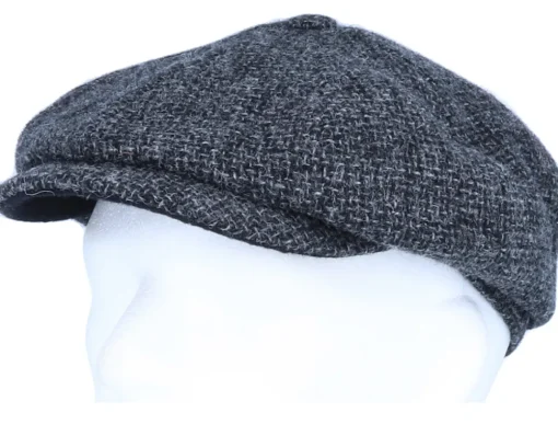 Flat Caps-Stetson Hatteras Wool Heather Black Flat Cap -