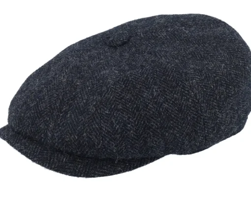 Flat Caps-Stetson Hatteras Wool Herringbone Heather Black Flexfit -