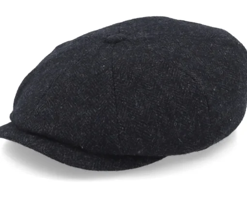 New Stetson Hatteras Wool Herringbone Black Earflap Flat Cap -