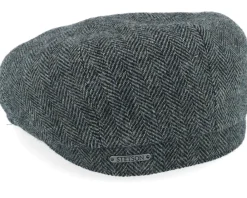 Flat Caps-Stetson Hatteras Wool Herringbone Moss Green Flat Cap -