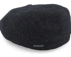 New Stetson Hatteras Wool Herringbone Black Earflap Flat Cap -