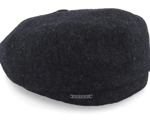 New Stetson Hatteras Wool Herringbone Black Earflap Flat Cap -