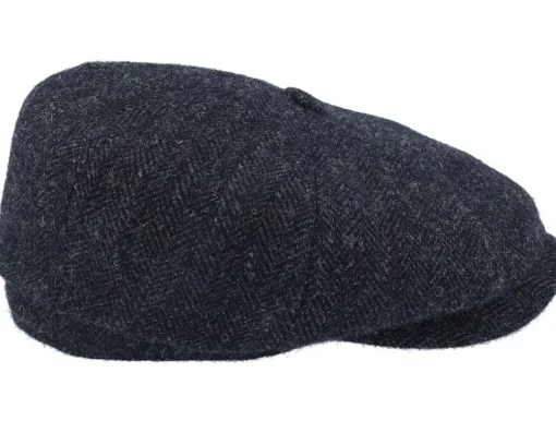 Flat Caps-Stetson Hatteras Wool Herringbone Heather Black Flexfit -