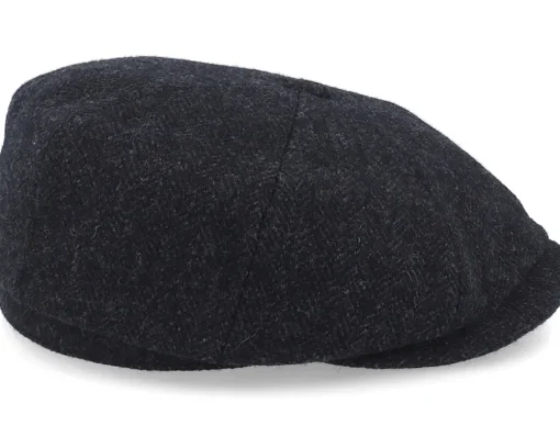New Stetson Hatteras Wool Herringbone Black Earflap Flat Cap -