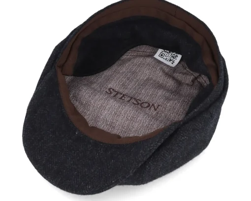 New Stetson Hatteras Wool Herringbone Black Earflap Flat Cap -