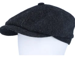 Flat Caps-Stetson Hatteras Wool Herringbone Heather Black Flexfit -