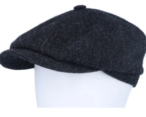 Flat Caps-Stetson Hatteras Wool Herringbone Heather Black Flexfit -