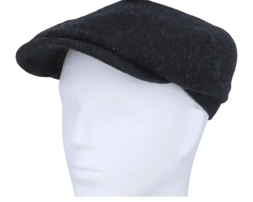 New Stetson Hatteras Wool Herringbone Black Earflap Flat Cap -