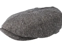 Flat Caps-Stetson Hatteras Woolrich Herringbone Black/Grey Flat Cap -