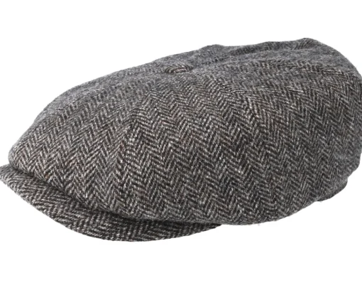 Flat Caps-Stetson Hatteras Woolrich Herringbone Black/Grey Flat Cap -
