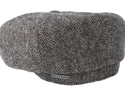 Flat Caps-Stetson Hatteras Woolrich Herringbone Black/Grey Flat Cap -