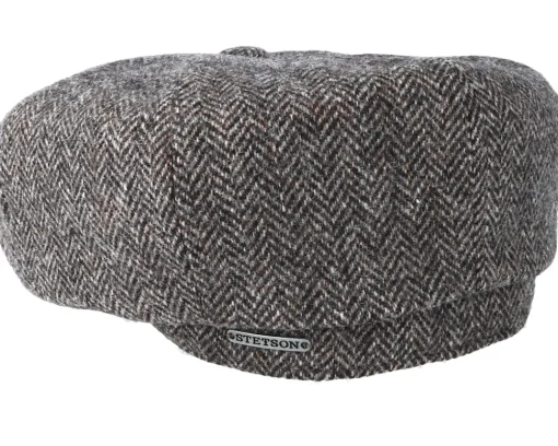 Flat Caps-Stetson Hatteras Woolrich Herringbone Black/Grey Flat Cap -