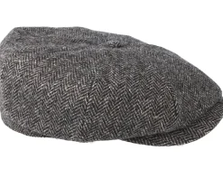 Flat Caps-Stetson Hatteras Woolrich Herringbone Black/Grey Flat Cap -